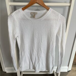 LOFT Women's Textured White Crew Neck Sweater